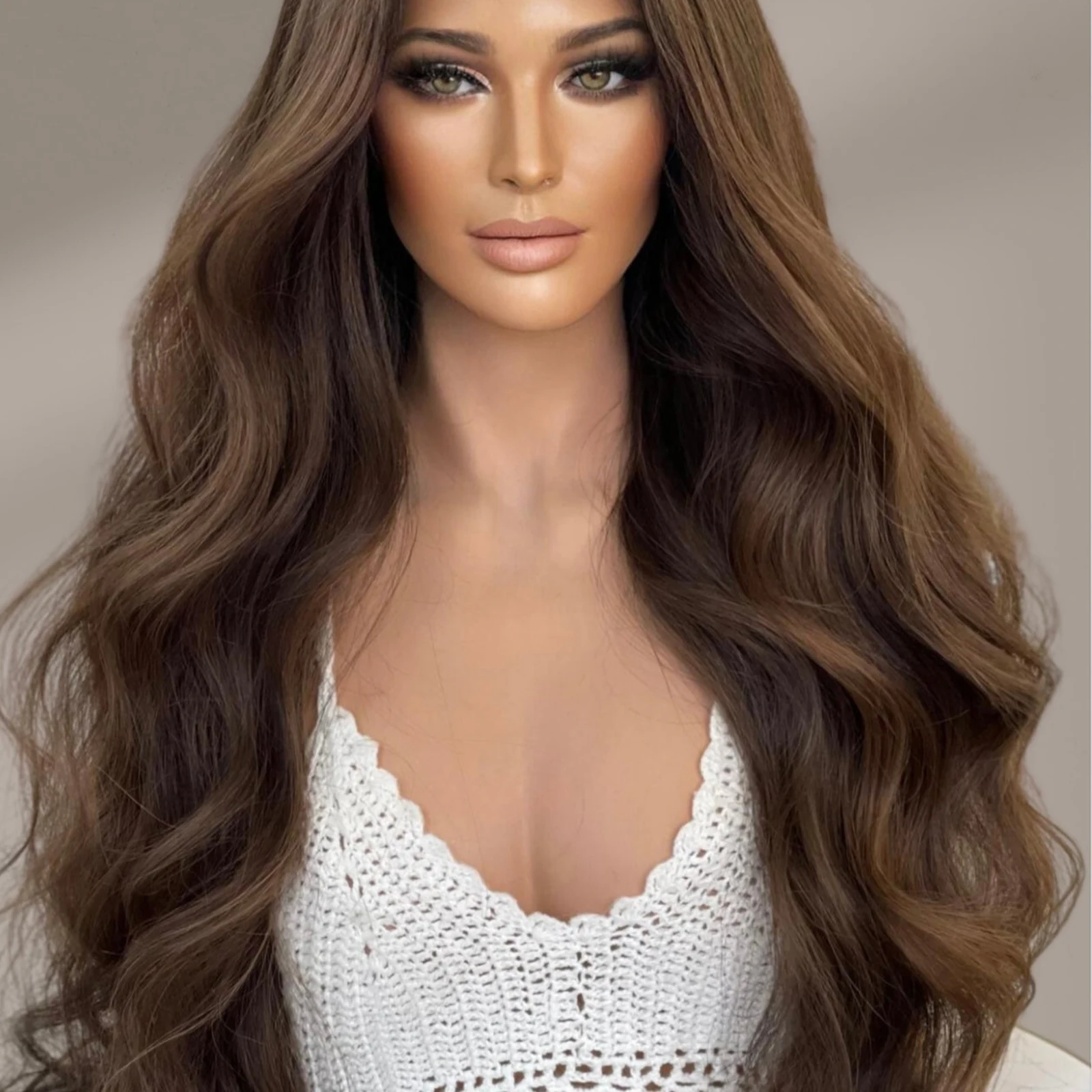 Brown highlights luxury wigs