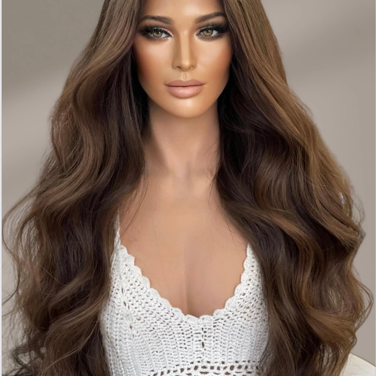 Brown highlights luxury wigs